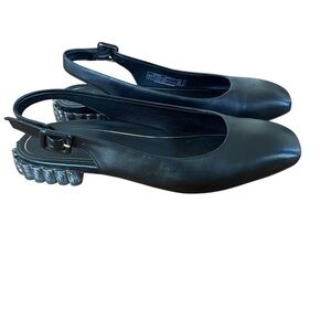 Vionic Delphine Black Leather Slingback Arch Support Square Toe Mule Flat SZ 6